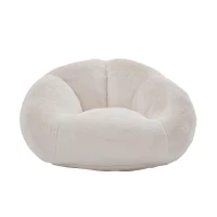 Shell-Shaped Bean Bag Chair with High-Rebound Memory Foam Filling, Ergonomic Floor Lounger with Faux Fur Removable Cover, 100L x 90W x 57H cm, Beige(m-2)