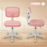 Vinsetto Scaun de birou ergonomic fără brațe, scaun pivotant, spătar curbat din plasă și roți, roz(m-3)
