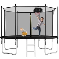Outdoor Trampoline with Basketball Hoop and Safety Net, Heavy Duty Rebounder with Weatherproof Steel Frame, 366L x 366W x 76H cm, Black(m-2)