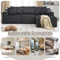 Modular L-Shaped Sectional Sofa with Deep Seat, Plush Corduroy Boneless Couch for Living Room, 257L x 160W x 80H cm, Gray(m-5)