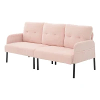 Oversized Two-Seater Corduroy Sofa with Ergonomic Curves, Comfortable Loveseat with Dual Side Storage Pockets, 171L x 72W x 80H cm, Pink(m-11)
