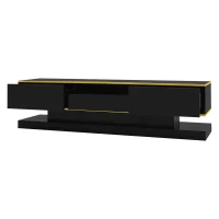 Modern TV Cabinet with 3 Drawers and Open Compartment, Contemporary TV Stand with Colour‑Changing LED Strip, 180L x 38W x 45H cm, Black(m-12)