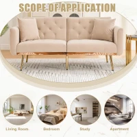 Modern 2-Seater Sofa with 3-Position Adjustable Backrest, Convertible Loveseat with Thick Padded Cushions, 165L x 72.5W x 75H cm, Beige(m-4)