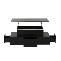 Lift-Top Coffee Table with 4 Drawers and Hidden Storage, Multi-Functional Center Table with Open Shelf and USB Port, 100L x 50W x 40H cm, Black(m-14)