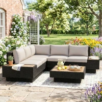 Outsunny 4 PCs Rattan Garden Furniture - Outdoor Sectional Corner Sofa and Coffee Table Set, Conservatory Wicker Weave Furniture with Armrest and Cushions, Black(m-14)