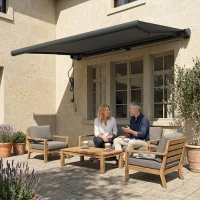 Outsunny 4 x 3(m) Full Cassette Electric Awning with Remote Controller, Aluminium Frame DIY Retractable Garden Awning, UPF50+ Sun Shade Canopy for Deck Door Window, Dark Grey(m-8)