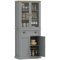 HOMCOM Buffet mueble de cocina armario de cocina 4 puertas, 2 puertas vitradas y 1 cajón estantes regulables - gris(m-7)