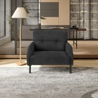Corduroy Single-Seater Armchair with High-Density Foam Cushion, Ergonomic Wide Seat with Double Side Storage Pockets, 67L x 75W x 79H cm, Gray(m-7)