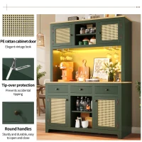 Large Freestanding Storage Cabinet with Adjustable Shelves, Tall Kitchen Cupboard with Colour-Changing Lighting, 120L x 40W x 180H cm, Antique Green(m-4)