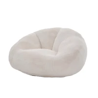 Shell-Shaped Bean Bag Chair with High-Rebound Memory Foam Filling, Ergonomic Floor Lounger with Faux Fur Removable Cover, 100L x 90W x 57H cm, Beige(m-14)