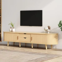 Minimalist TV Stand with Oval Top and Rounded Corners, Light Oak TV Cabinet with Solid Wood Legs, 175L x 40W x 40H cm, Oak(m-10)