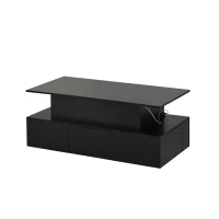 Lift-Top Coffee Table with 4 Drawers and Hidden Storage, Multi-Functional Center Table with Open Shelf and USB Port, 100L x 50W x 40H cm, Black(m-11)