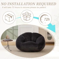 Shell-Shaped Bean Bag Chair with High-Rebound Memory Foam Filling, Ergonomic Floor Lounger with Faux Fur Removable Cover, 100L x 90W x 57H cm, Black(m-7)