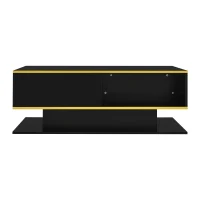 Modern LED Coffee Table with USB-Powered Colour-Changing Light Strip, Functional Center Table with 3 Drawers, 100L x 50W x 40H cm, Black(m-2)