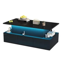 Lift-Top Coffee Table with 4 Drawers and Hidden Storage, Multi-Functional Center Table with Open Shelf and USB Port, 100L x 50W x 40H cm, Black(m-2)