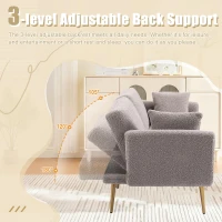 Modern 2-Seater Sofa with 3-Position Adjustable Backrest, Convertible Loveseat with Thick Padded Cushions, 165L x 72.5W x 75H cm, Grey Teddy(m-5)