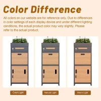 Parcel Mailbox with Integrated Planter and Letter Storage, Anti-Theft Parcel Delivery Box with Viewing Window, 50L x 37W x 118.5H cm, Grey+Wood(m-7)