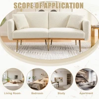 Modern 2-Seater Sofa with 3-Position Adjustable Backrest, Convertible Loveseat with Thick Padded Cushions, 165L x 72.5W x 75H cm, White Teddy(m-4)