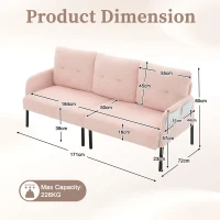 Oversized Two-Seater Corduroy Sofa with Ergonomic Curves, Comfortable Loveseat with Dual Side Storage Pockets, 171L x 72W x 80H cm, Pink(m-3)