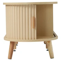 Minimalist TV Stand with Oval Top and Rounded Corners, Light Oak TV Cabinet with Solid Wood Legs, 175L x 40W x 40H cm, Oak(m-11)