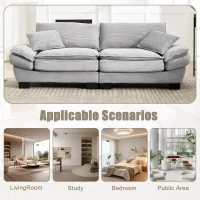 Oversized Two-Seater Sofa with Modern Deep-Seated Modular Design, Comfortable Daybed with Ergonomic Curves, 224L x 81W x 81H cm, Light Gray(m-4)