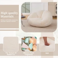 Shell-Shaped Bean Bag Chair with High-Rebound Memory Foam Filling, Ergonomic Floor Lounger with Faux Fur Removable Cover, 100L x 90W x 57H cm, Beige(m-5)