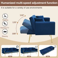 Two-Seater Convertible Sofa Bed with 3-Level Adjustable Backrest, Space-Saving Sleeper Sofa with High-Density Foam, 174L x 76W x 71.5H cm, Blue(m-5)