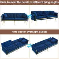 Two-Seater Convertible Sofa Bed with 3-Level Adjustable Backrest, Space-Saving Sleeper Sofa with High-Density Foam, 174L x 76W x 71.5H cm, Blue(m-4)