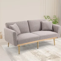 Modern 2-Seater Sofa with 3-Position Adjustable Backrest, Convertible Loveseat with Thick Padded Cushions, 165L x 72.5W x 75H cm, Grey Teddy(m-1)