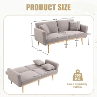 Modern 2-Seater Sofa with 3-Position Adjustable Backrest, Convertible Loveseat with Thick Padded Cushions, 165L x 72.5W x 75H cm, Grey Teddy(m-3)