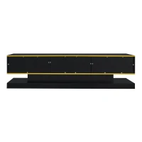 Modern TV Cabinet with 3 Drawers and Open Compartment, Contemporary TV Stand with Colour‑Changing LED Strip, 180L x 38W x 45H cm, Black(m-1)