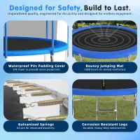 Outdoor Trampoline with Basketball Hoop and Safety Net, Heavy Duty Rebounder with Weatherproof Steel Frame, 366L x 366W x 76H cm, Blue(m-6)