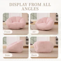 Shell-Shaped Bean Bag Chair with High-Rebound Memory Foam Filling, Ergonomic Floor Lounger with Faux Fur Removable Cover, 100L x 90W x 57H cm, Pink(m-4)