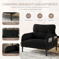 Corduroy Single-Seater Armchair with High-Density Foam Cushion, Ergonomic Wide Seat with Double Side Storage Pockets, 67L x 75W x 79H cm, Black(m-5)