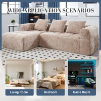 Oversized Modular L-Shaped Sofa with Deep-Seated Sleeper Design, Plush Sectional Sofa with Hidden Side Pockets, 250L x 158W x 60H cm, Khaki(m-4)