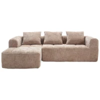 Oversized Modular L-Shaped Sofa with Deep-Seated Sleeper Design, Plush Sectional Sofa with Hidden Side Pockets, 250L x 158W x 60H cm, Khaki(m-2)