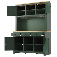 Large Freestanding Storage Cabinet with Adjustable Shelves, Tall Kitchen Cupboard with Colour-Changing Lighting, 120L x 40W x 180H cm, Antique Green(m-12)