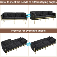 Two-Seater Convertible Sofa Bed with 3-Level Adjustable Backrest, Space-Saving Sleeper Sofa with High-Density Foam, 174L x 76W x 71.5H cm, Black(m-4)