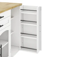Mobile Kitchen Island Trolley with Lockable 360° Wheels, Glass-Door Storage Cabinet with Adjustable Shelves, 138L x 70W x 90H cm, White(m-12)