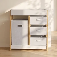 AIYAPLAY Baby Changing Table, Baby Changing Unit with 3 Drawers, Large Basket and Waterproof Pad for Bedroom Nursery, White(m-8)