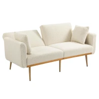 Modern 2-Seater Sofa with 3-Position Adjustable Backrest, Convertible Loveseat with Thick Padded Cushions, 165L x 72.5W x 75H cm, White Teddy(m-14)