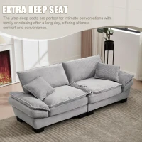 Oversized Two-Seater Sofa with Modern Deep-Seated Modular Design, Comfortable Daybed with Ergonomic Curves, 224L x 81W x 81H cm, Light Gray(m-6)