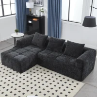 Oversized Modular L-Shaped Sofa with Deep-Seated Sleeper Design, Plush Sectional Sofa with Hidden Side Pockets, 250L x 158W x 60H cm, Black(m-1)