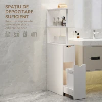 HOMCOM Dulap de Baie Slim cu Sertare și Rafturi, Dulap Economisitor de Spațiu cu Sertar pe Roți, Coloană de Baie pentru Sufragerie sau Living, 20x45x115 cm, Alb(m-4)