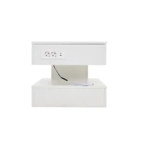 Modern Coffee Table with Bluetooth-Controlled LED Lighting, Lift-Up Center Table with Hidden Storage and Hydraulic Lift, 100L x 50W x 42H cm, White(m-10)