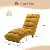 Fabric Relaxation Chaise Longue with Gentle Vibration, Contoured Ergonomic Floor Lounger with Side Pocket, 148L x 55W x 87H cm, Yellow(m-3)