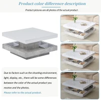 360° Rotating Square Coffee Table with Concealed Storage Compartments, White Center Table with Durable Construction, 70L x 70W x 36H cm, White(m-4)