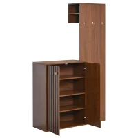 Móvel de entrada compacto com sapateira, varão para cabides, ganchos e prateleiras ajustáveis, 115x38,5x191,5 cm, Cor natural(m-6)