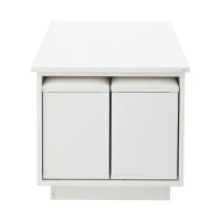 Lift-Top Coffee Table with App-Controlled LED and Soft-Close Drawers, Sleek White Center Table with 2 Storage Ottomans, 100L x 50W x 45H cm, White(m-10)