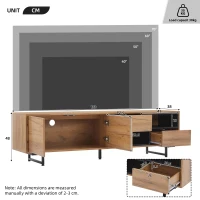 Living Room TV Cabinet with Multi‑Functional Chipboard Storage, Modern TV Stand with 2 Diagonal Drawers, 173L x 38W x 48H cm, Natural Wood(m-3)